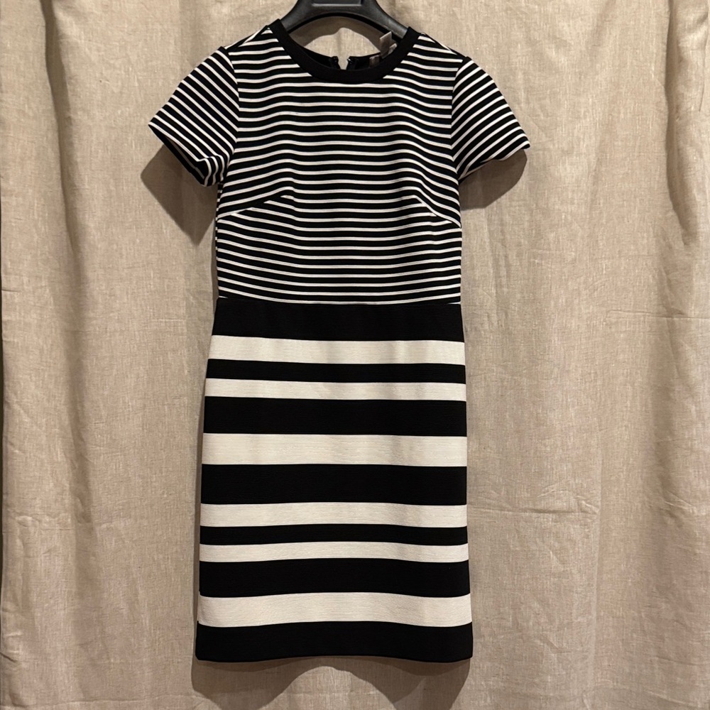 LOFT Monochrome Striped Mini Dress